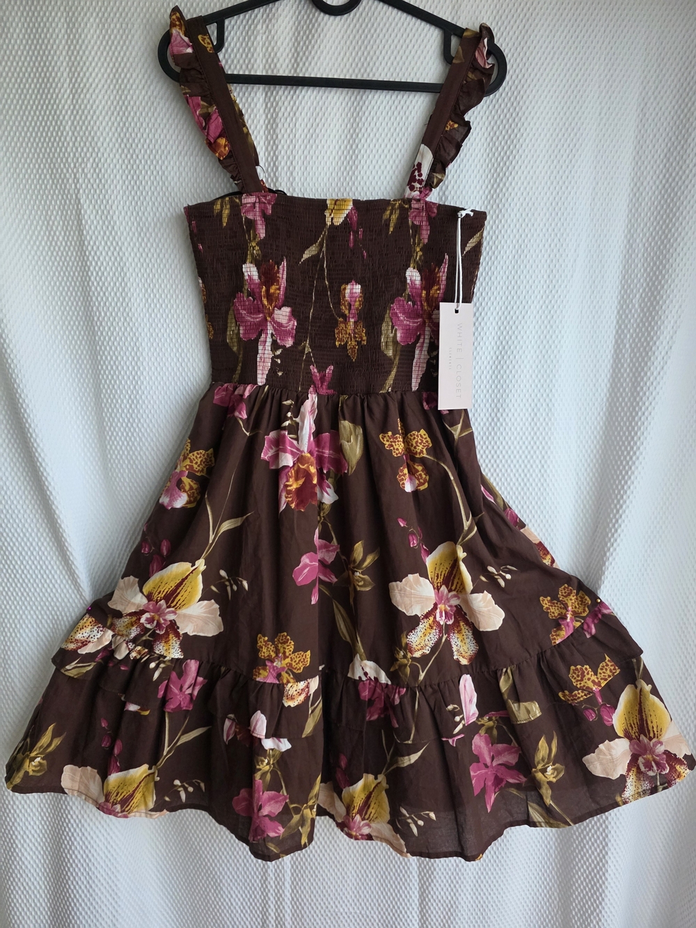 Girls Brown Floral Sundress with Pink & Yellow Blooms
